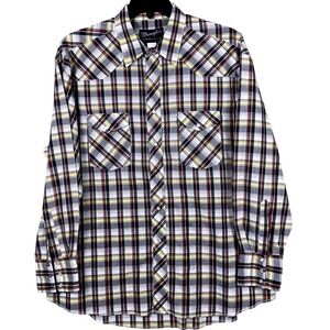 Vintage Wrangler Shirt XL Mens XL Tails Red Blue Plaid Pearl Snap Western